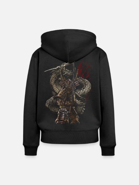 Drachenwächter-Samurai-Bogenschützen-Fantasy - Frauen Premium Bio Zip Hoodie - Schwarz