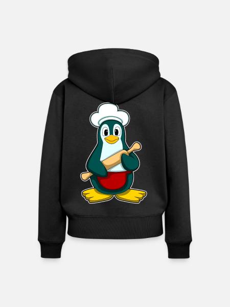 Pinguin Bäcker Nudelholz Backen - Frauen Premium Bio Zip Hoodie - Schwarz