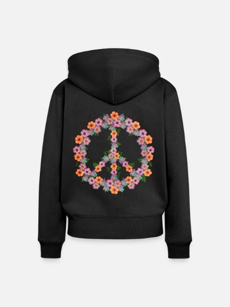 Pastellblume Friedenszeichen Retro-Vibes - Frauen Premium Bio Zip Hoodie - Schwarz