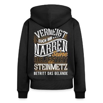 Steinmetz - Frauen Premium Bio Zip Hoodie - Schwarz - Hinten - Julia (174cm)