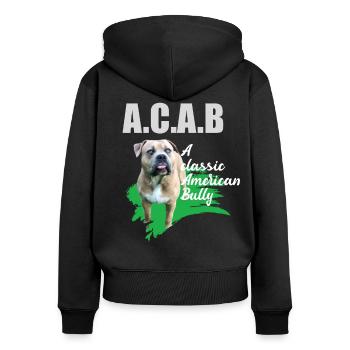 A classic American Bully ohne kupierte Ohren ACAB - Frauen Premium Bio Zip Hoodie - Schwarz - Hinten - Julia (174cm)