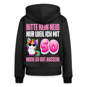 50. Geburtstag 50 Jahre Lustiger Spruch - Frauen Premium Bio Zip Hoodie - Schwarz - Hinten - Julia (174cm)