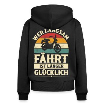 Mofa - Frauen Premium Bio Zip Hoodie - Schwarz - Hinten - Julia (174cm)