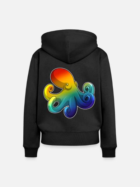 Krake Regenbogen - Frauen Premium Bio Zip Hoodie - Schwarz