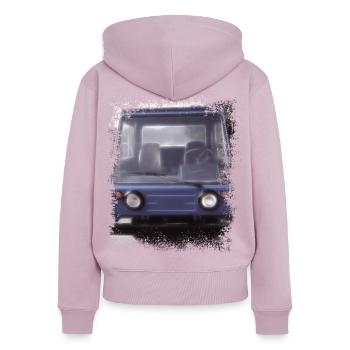 Multivoiture M25 - Sweat à capuche zippé Premium bio Femme - rose poudré - Dos - Julia (174cm)
