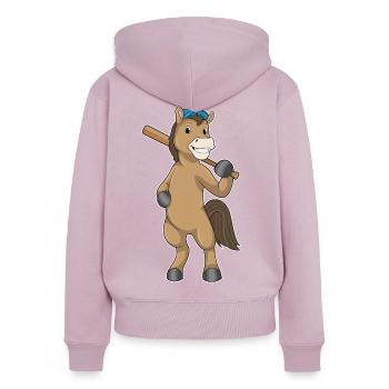 Pferd Baseball Baseballschläger - Frauen Premium Bio Zip Hoodie - Altrosa - Hinten - Julia (174cm)