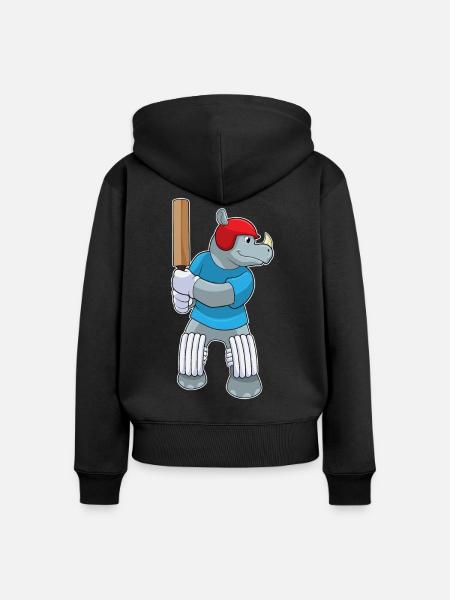 Nashorn Cricket Cricketschläger - Frauen Premium Bio Zip Hoodie - Schwarz