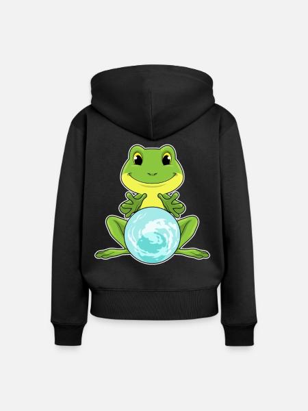 Frosch Kristallkugel - Frauen Premium Bio Zip Hoodie - Schwarz