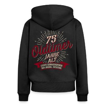 75. Geburtstag Oldtimer - Frauen Premium Bio Zip Hoodie - Schwarz - Hinten - Julia (174cm)