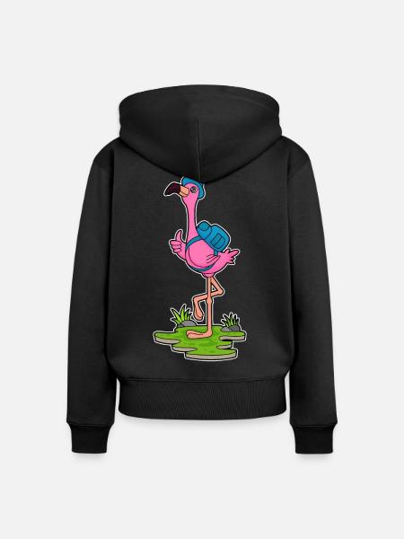 Flamingo Wanderer Rucksack Wandern - Frauen Premium Bio Zip Hoodie - Schwarz