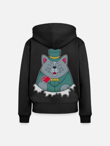 Katze Poker Pokerkarten - Frauen Premium Bio Zip Hoodie - Schwarz