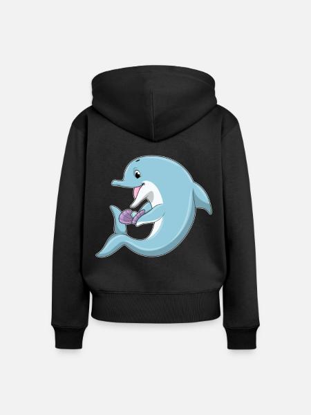 Delfin Perle - Frauen Premium Bio Zip Hoodie - Schwarz
