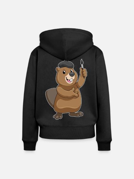 Biber Maler Pinsel Malen - Frauen Premium Bio Zip Hoodie - Schwarz