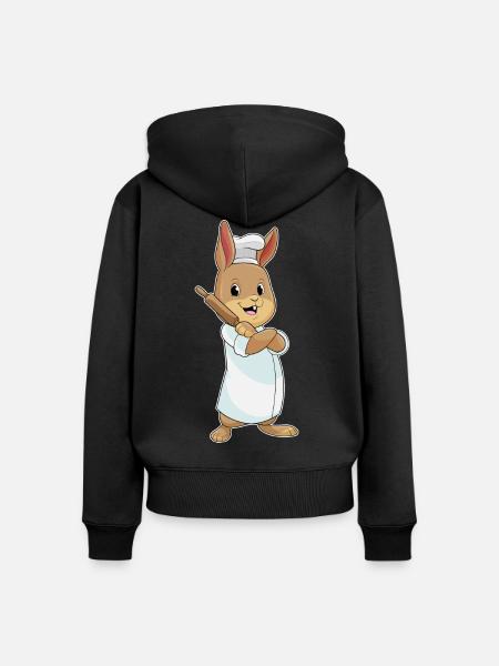 Hase Bäcker Nudelholz Backen - Frauen Premium Bio Zip Hoodie - Schwarz