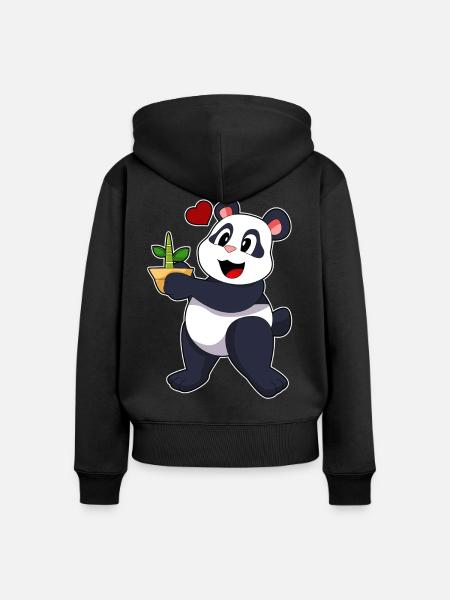 Panda Bambus - Frauen Premium Bio Zip Hoodie - Schwarz