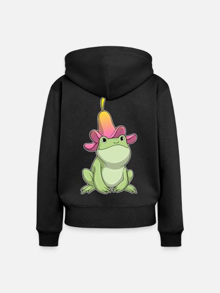 Frosch Plumeria - Frauen Premium Bio Zip Hoodie - Schwarz