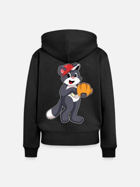 Katze Baseball Baseballhandschuh - Frauen Premium Bio Zip Hoodie - Schwarz