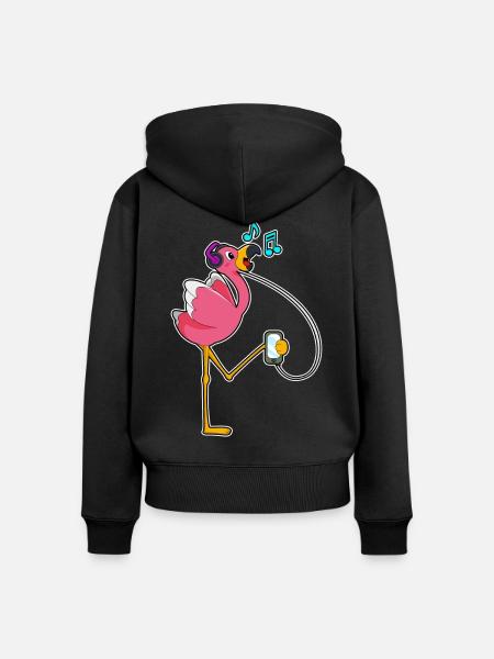 Flamingo Kopfhörer Musik - Frauen Premium Bio Zip Hoodie - Schwarz