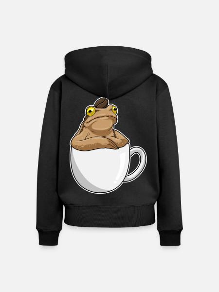 Frosch Kaffee Kaffeebohne - Frauen Premium Bio Zip Hoodie - Schwarz
