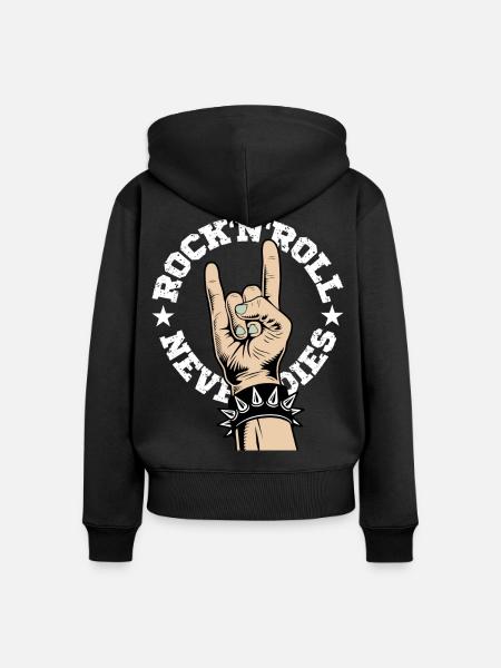 Rock'N'Roll stirbt nie - Frauen Premium Bio Zip Hoodie - Schwarz