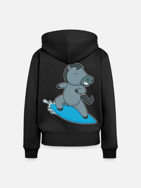 Pferd Surfen Surfbrett Sommer - Frauen Premium Bio Zip Hoodie - Schwarz