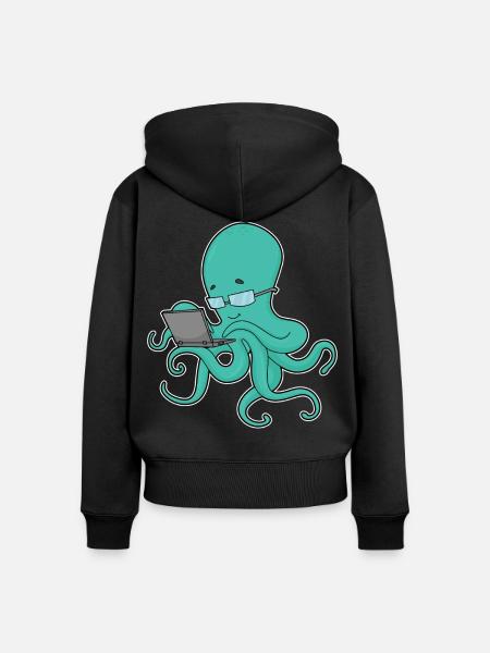 Krake Laptop - Frauen Premium Bio Zip Hoodie - Schwarz