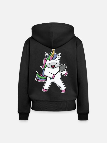 Badminton Einhorn - Frauen Premium Bio Zip Hoodie - Schwarz