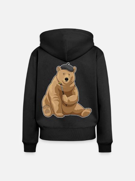 Bär Maler Pinsel Malen - Frauen Premium Bio Zip Hoodie - Schwarz