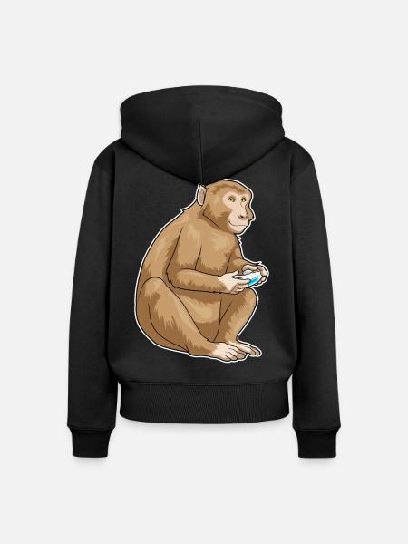 Affe Gamer Controller - Frauen Premium Bio Zip Hoodie - Schwarz