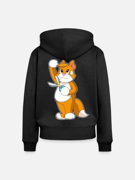 Katze Friseur Schere - Frauen Premium Bio Zip Hoodie - Schwarz