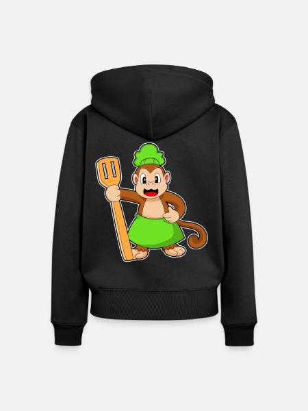 Affe Koch Pfannenwender Kochen - Frauen Premium Bio Zip Hoodie - Schwarz
