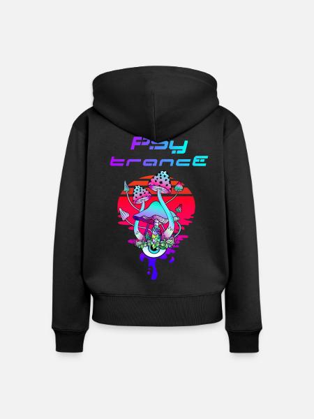 Psytrance Psychedelic Pilz Sunset - Frauen Premium Bio Zip Hoodie - Schwarz