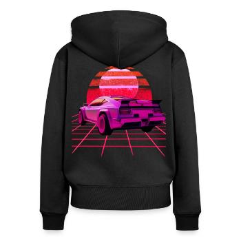 Retro Wave super Car Sunset - Women's Premium Organic Zip Hoodie - black - Back - Julia (174cm)