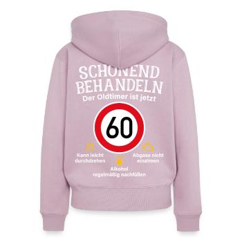 60. Geburtstag Schonend Behandeln Oldtimer Ist 60 - Frauen Premium Bio Zip Hoodie - Altrosa - Hinten - Julia (174cm)