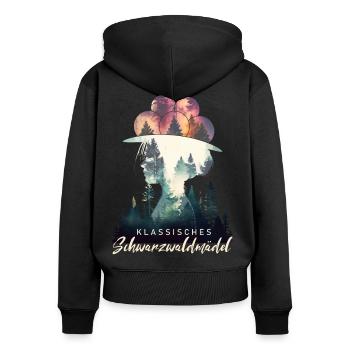 Klassisches Schwarzwaldmädel Schwarzwald Bollenhut - Frauen Premium Bio Zip Hoodie - Schwarz - Hinten - Julia (174cm)