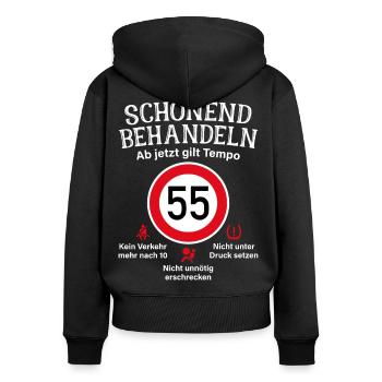 55. Geburtstag Schonend Behandeln 55 Tempolimit 55 - Frauen Premium Bio Zip Hoodie - Schwarz - Hinten - Julia (174cm)