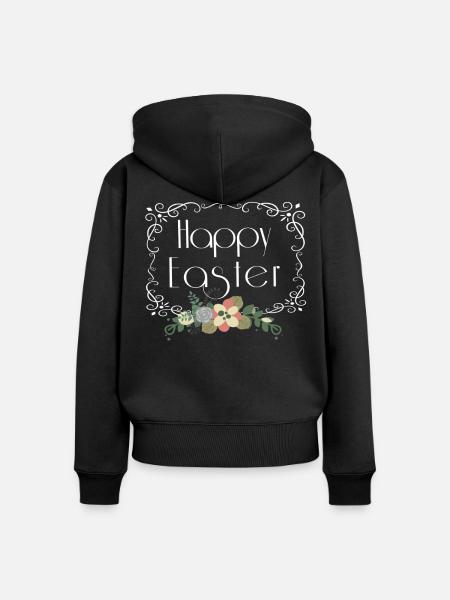 Happy Easter Floral - Frauen Premium Bio Zip Hoodie - Schwarz