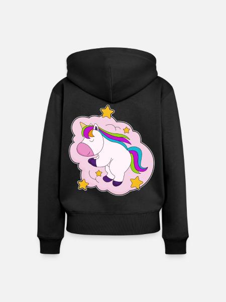 Einhorn Wolken - Frauen Premium Bio Zip Hoodie - Schwarz