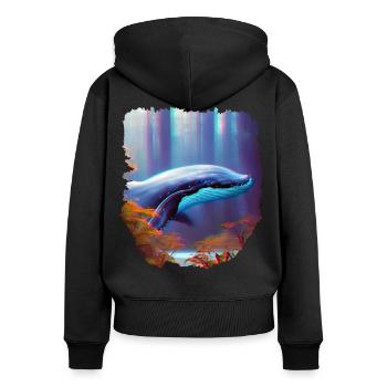 Surrealismus Kunst Wal im Wald - Frauen Premium Bio Zip Hoodie - Schwarz - Hinten - Julia (174cm)