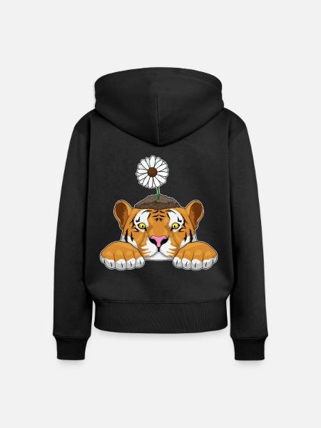 Tiger Gänseblümchen - Frauen Premium Bio Zip Hoodie - Schwarz