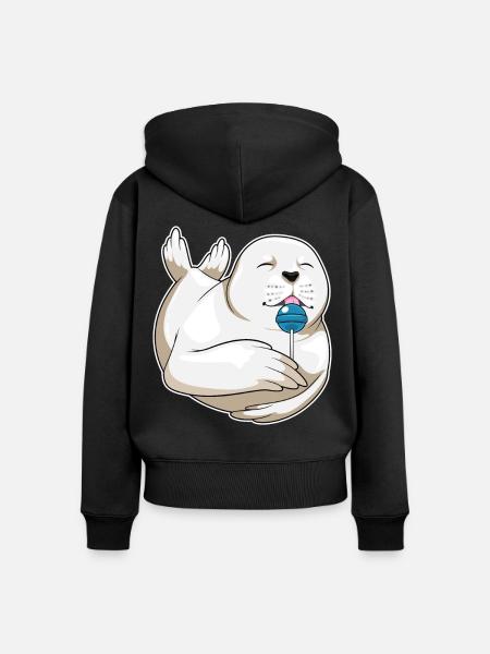 Seehund Lutscher - Frauen Premium Bio Zip Hoodie - Schwarz