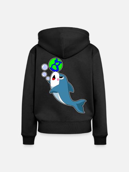 Delfin Erdkugel - Frauen Premium Bio Zip Hoodie - Schwarz