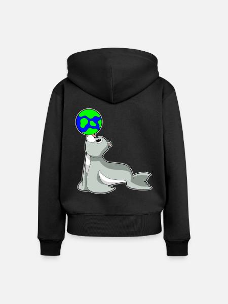 Seehund Erdkugel - Frauen Premium Bio Zip Hoodie - Schwarz