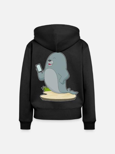 Seehund Smartphone - Frauen Premium Bio Zip Hoodie - Schwarz