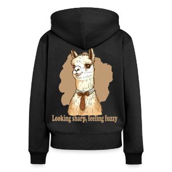 Looking sharp feeling fuzzy Lama - Frauen Premium Bio Zip Hoodie - Schwarz - Hinten - Julia (174cm)