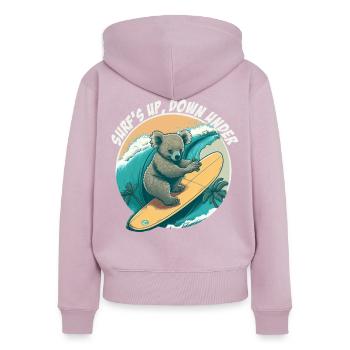 Down under surfender Koalabär - Frauen Premium Bio Zip Hoodie - Altrosa - Hinten - Julia (174cm)