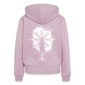 Vegvisir Viking Runes Compas Sorcière Occulte - Sweat à capuche zippé Premium bio Femme - rose poudré - Dos - Julia (174cm)