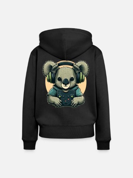 Koalabär mit Walkman - Frauen Premium Bio Zip Hoodie - Schwarz