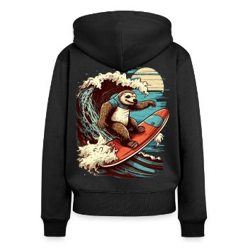 Cooles Faultier surft im Mondschein - Frauen Premium Bio Zip Hoodie - Schwarz - Hinten - Julia (174cm)