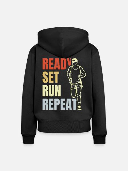 Ready Set Run Repeat - Frauen Premium Bio Zip Hoodie - Schwarz